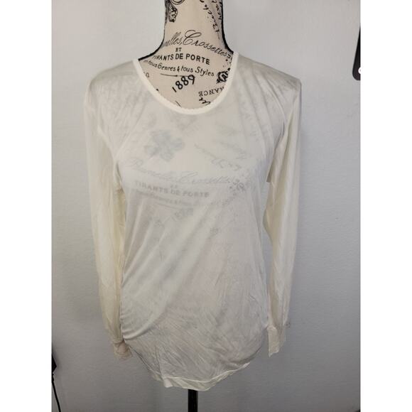 Vintage Eddie Bauer Top Womens SZ M Ivory Silk Pointelle Long Sleeve Base Layer - Picture 2 of 8
